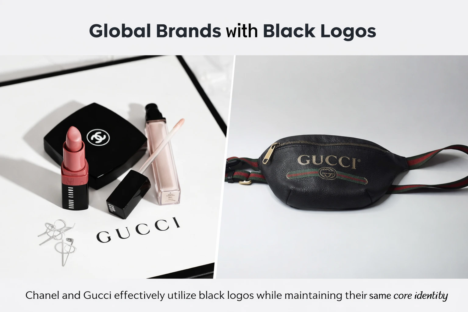 Luxury Fashion Global brands with black logos including Chanel and Gucci