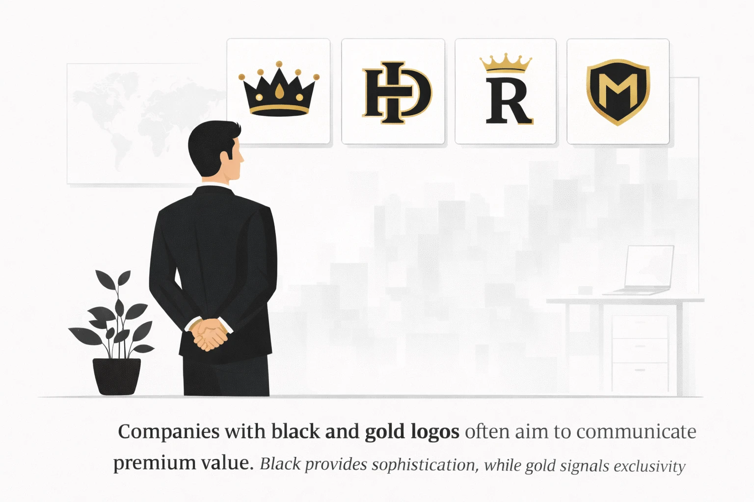 Companies using black and gold logos to communicate premium value and exclusivity
