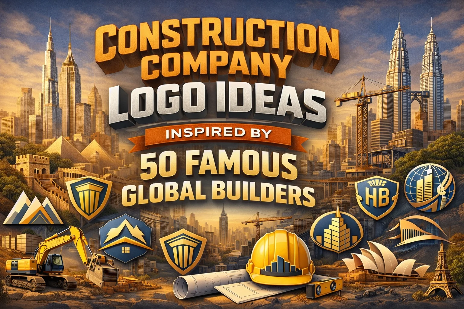 Construction company logo ideas inspired by 50 famous global builders and iconic landmarks