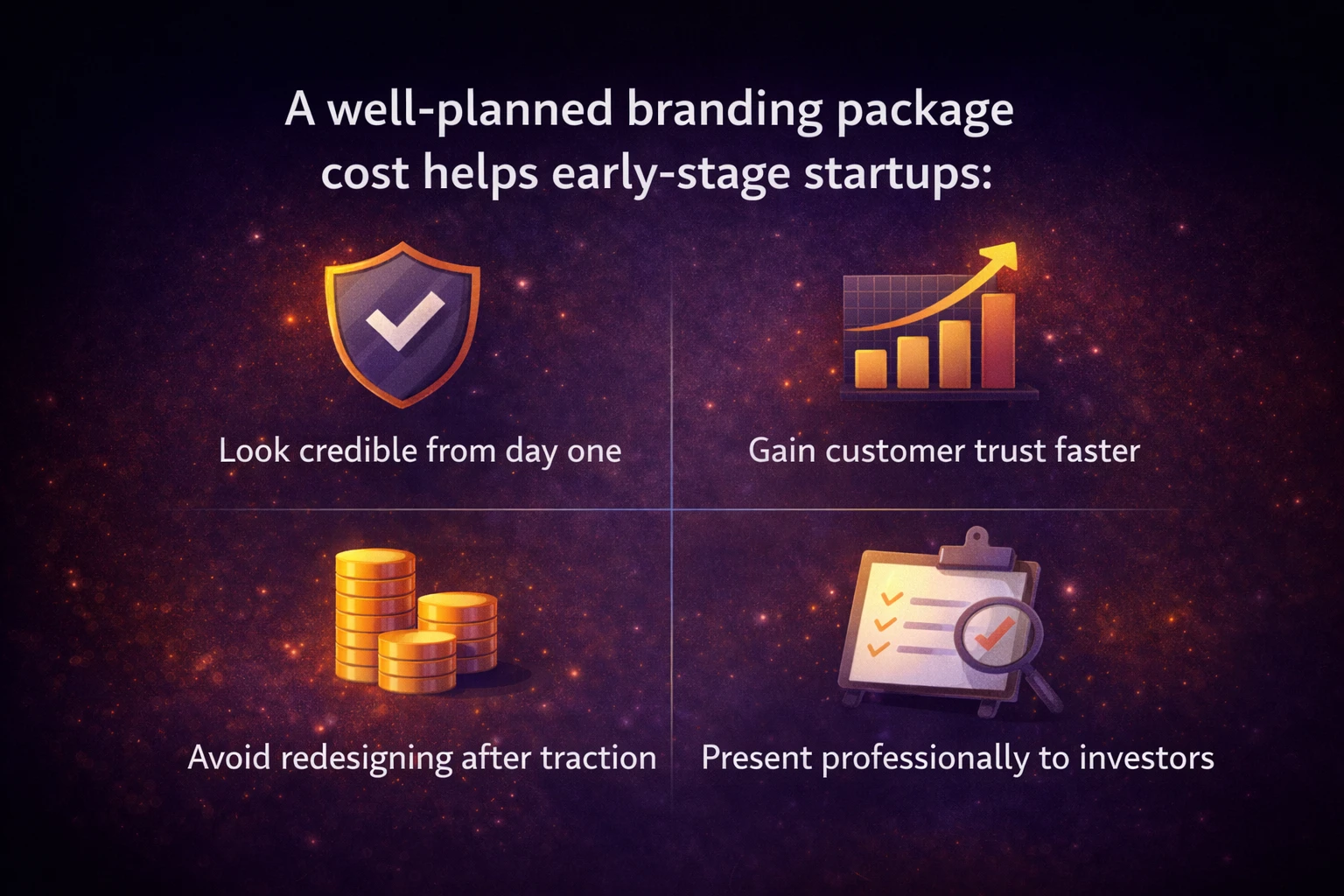 Illustration explaining early stage startup branding package pricing benefits