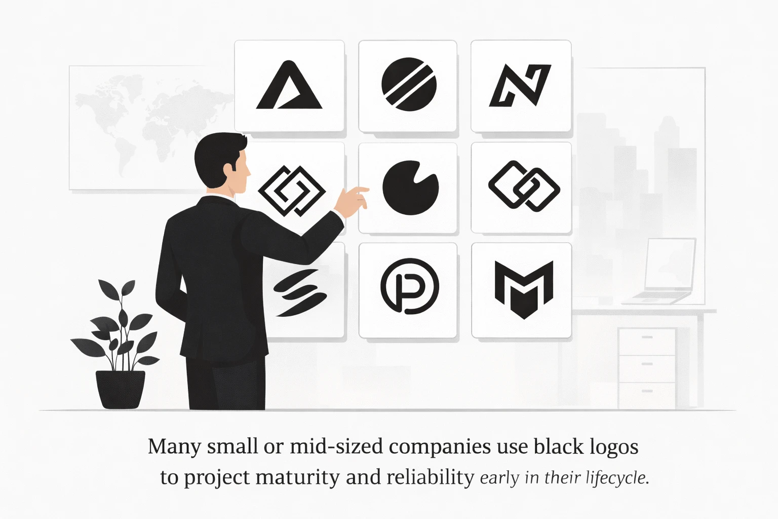 Small and mid-sized companies using black logos to project maturity and reliability