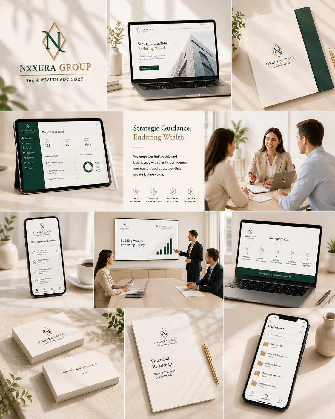 Financial and Tax Services Branding Visual Identity Financial and tax services branding project showcasing logo design, visual identity system, and premium brand applications