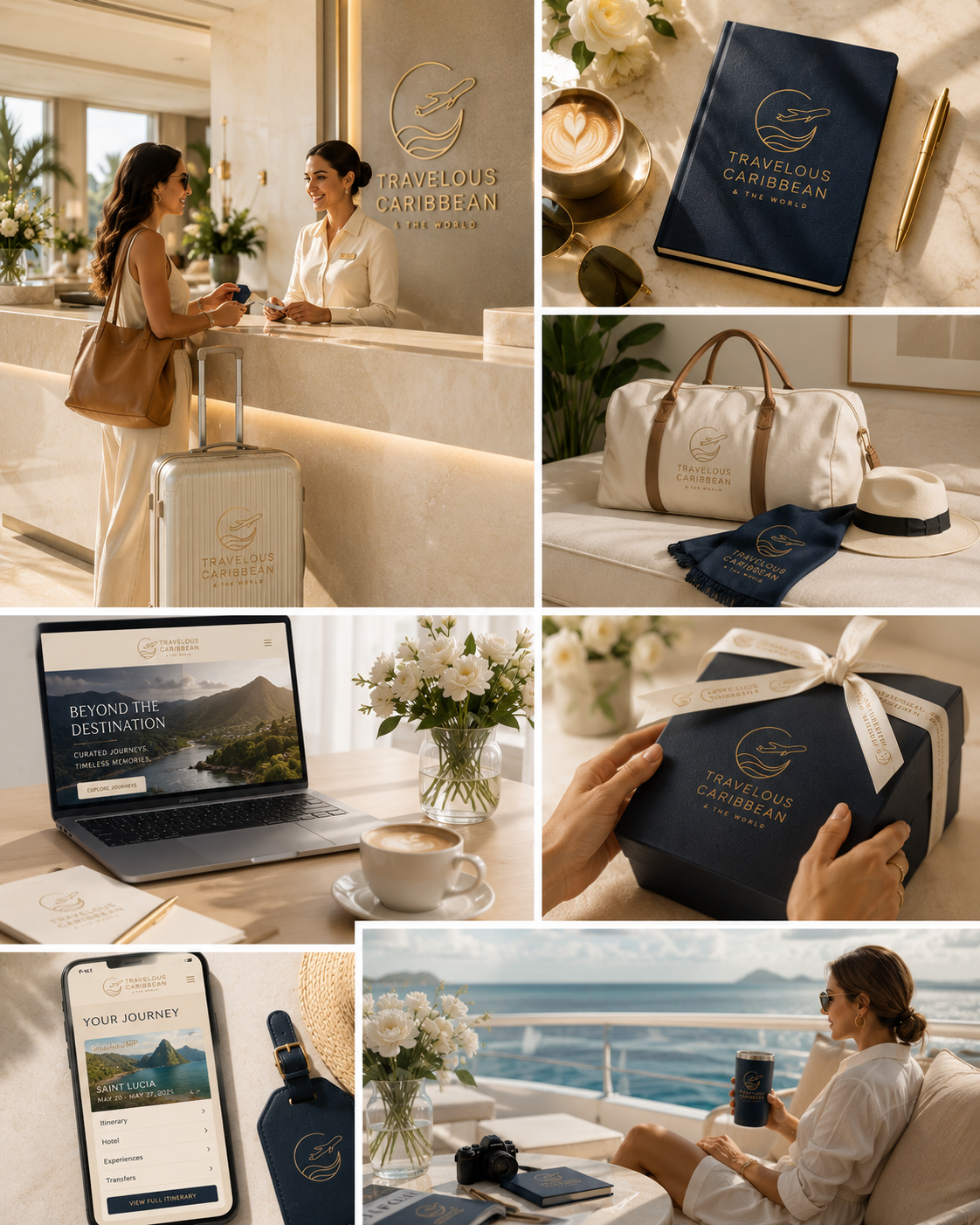 Travelous Caribbean Luxury Travel Experience Branding Mockup Luxury travel brand experience mockup showcasing premium hospitality and exclusive travel lifestyle