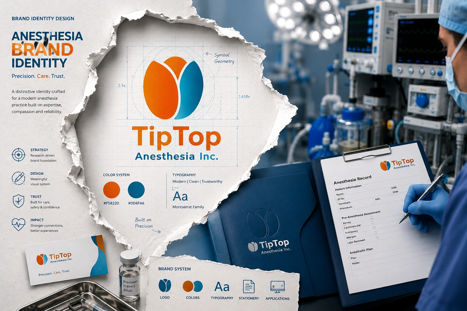 Professional anesthesia brand identity design featuring healthcare branding and medical visual identity applications