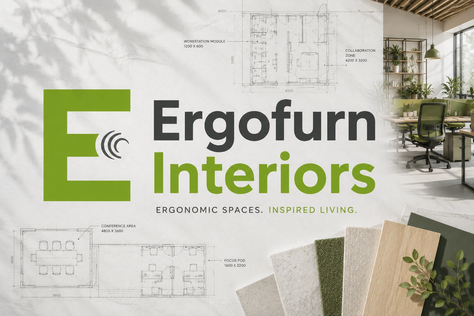 Combination logo design for an interior design company featuring a custom lettermark symbol and modern brand identity