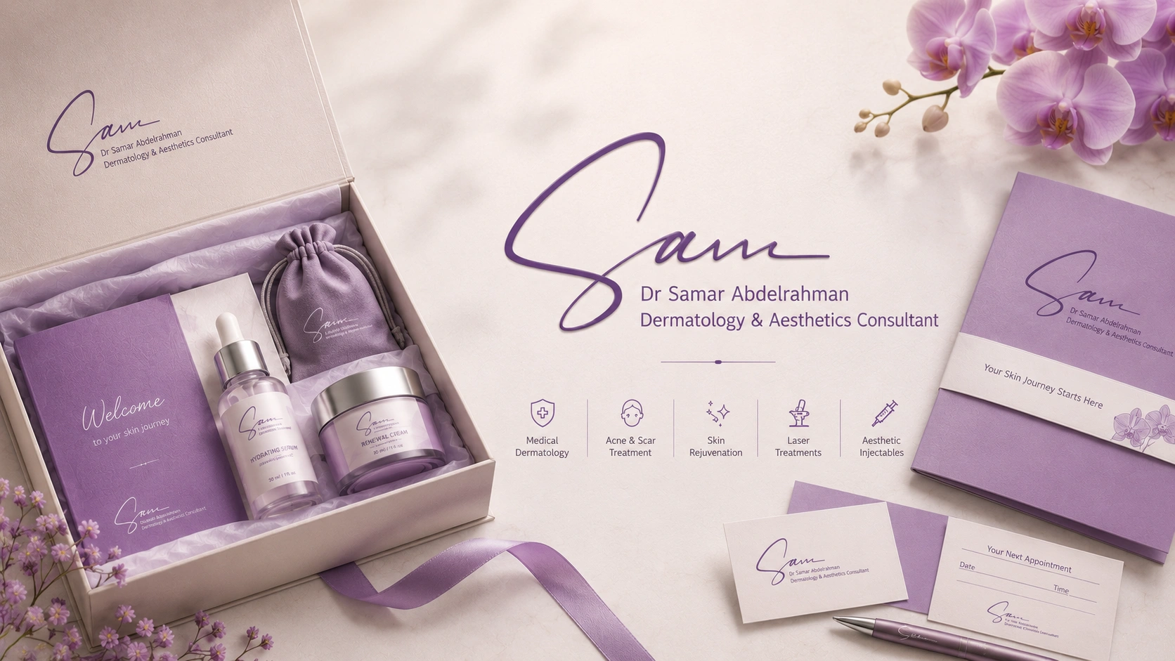 Medical branding project for Dr Samr featuring personal brand identity design and healthcare visual identity