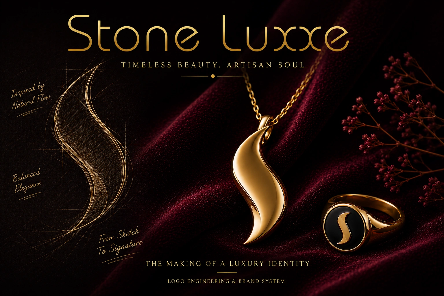 Minimal logo design for a luxury jewelry brand with premium branding and packaging applications