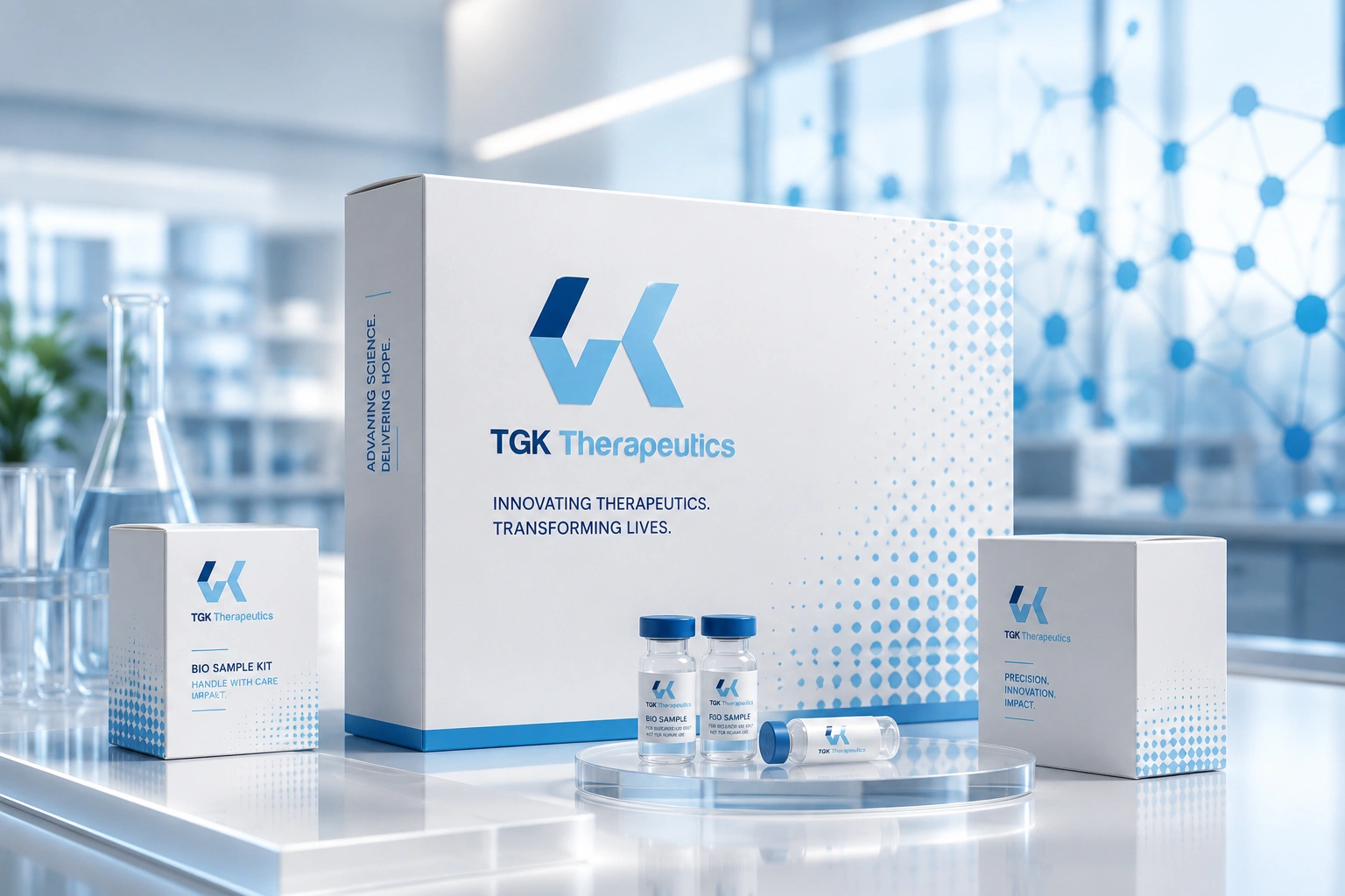 Wordmark logo therapeutics project featuring modern healthcare logo design with packaging applications and professional medical brand visuals